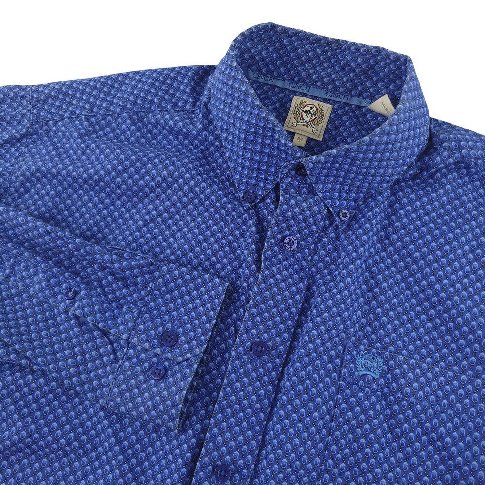 Cinch Shirt Mens M Blue Geometric Long Sleeve Button Down Western Cotton Casual